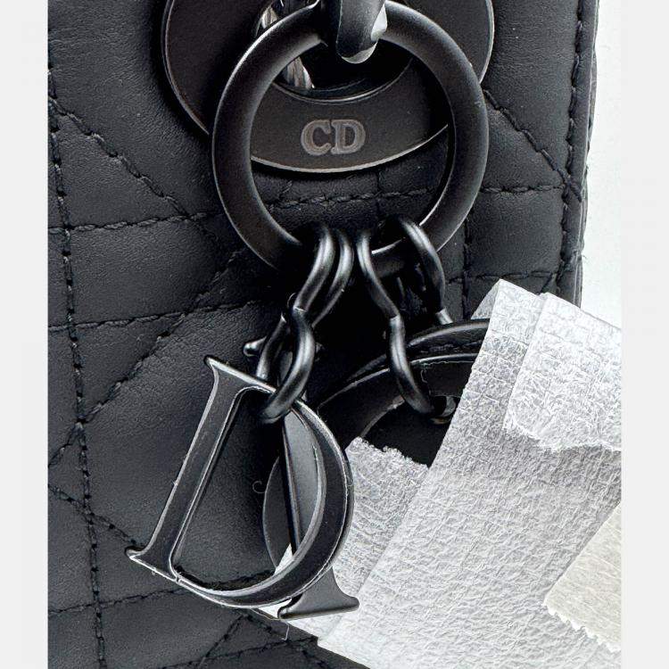Pre Owned Dior Black Cannage all black Matte Leather mini Lady Dior Tote
