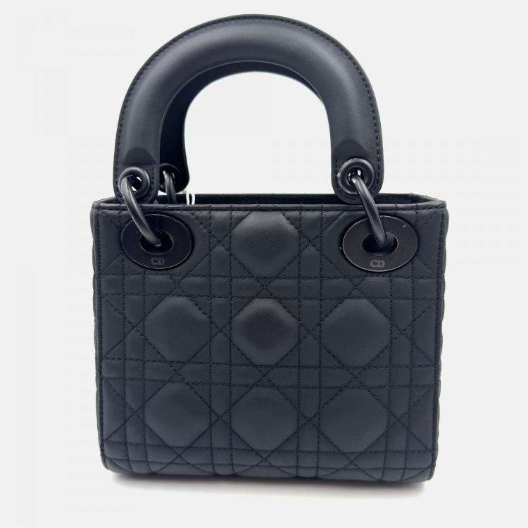 Pre Owned Dior Black Cannage all black Matte Leather mini Lady Dior Tote