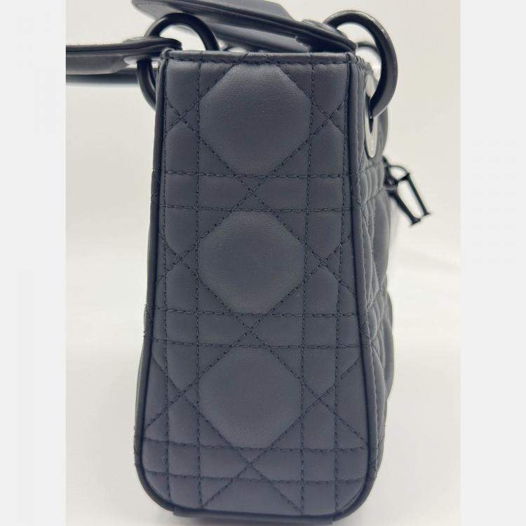 Pre Owned Dior Black Cannage all black Matte Leather mini Lady Dior Tote