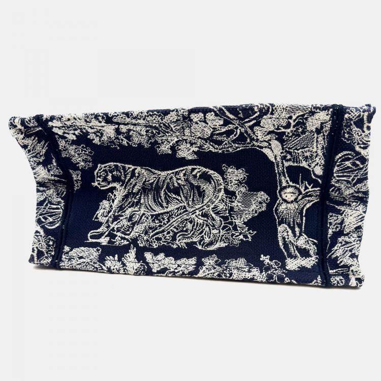 Pre Owned Dior Navy BlueWhite Embroidered Canvas Small Toile de Jouy Book Tote