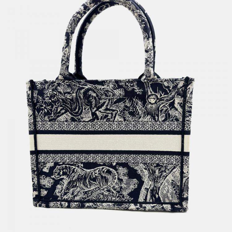 Pre Owned Dior Navy BlueWhite Embroidered Canvas Small Toile de Jouy Book Tote