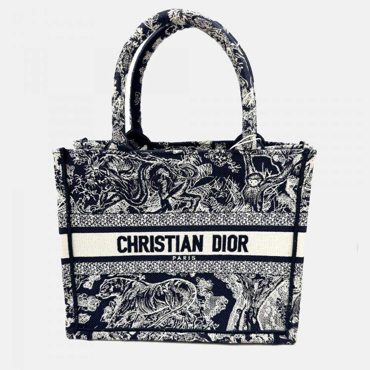 Pre Owned Dior Navy BlueWhite Embroidered Canvas Small Toile de Jouy Book Tote