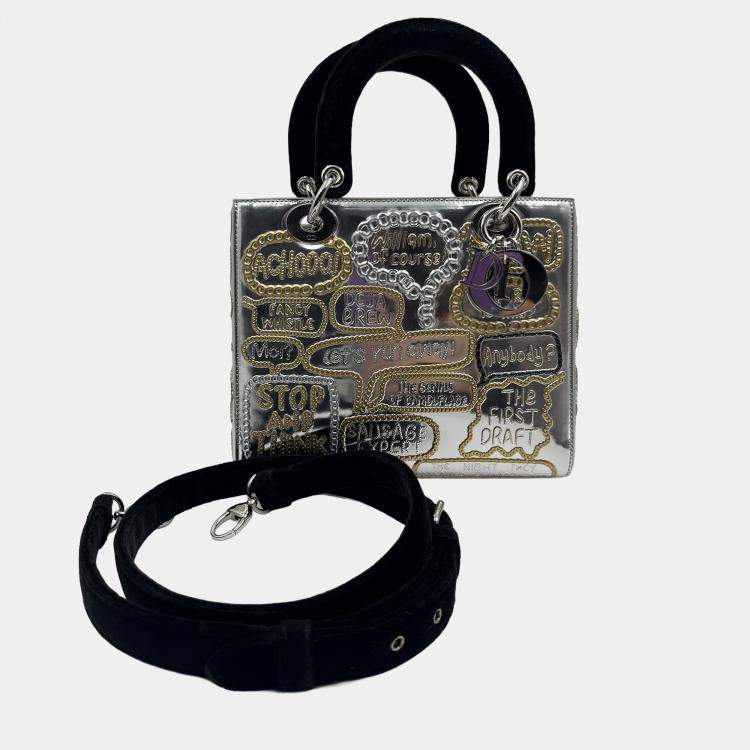 Pre Owned DIOR lady Dior art limited edtion sliver patent leather medium