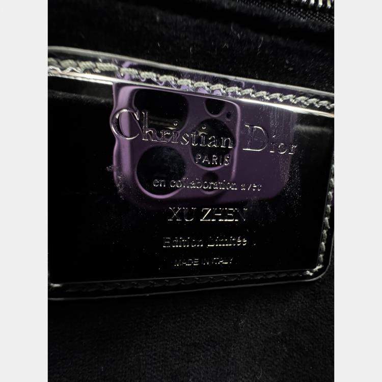 Pre Owned DIOR lady Dior art limited edtion sliver patent leather medium
