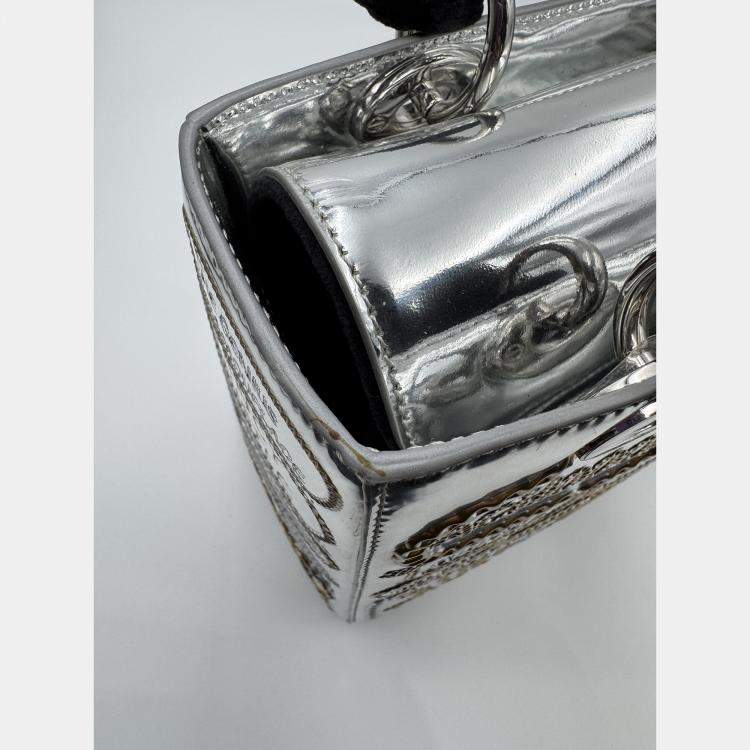 Pre Owned DIOR lady Dior art limited edtion sliver patent leather medium
