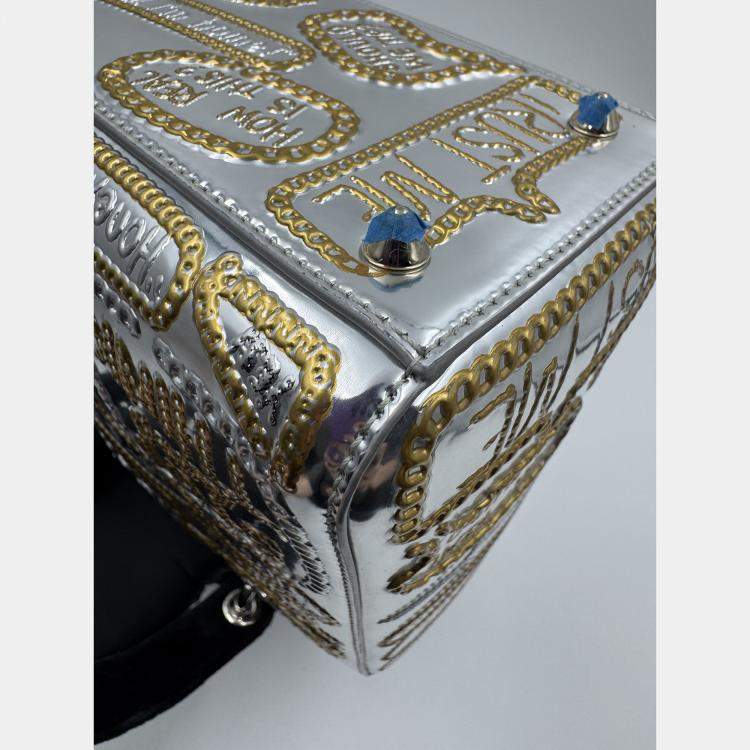 Pre Owned DIOR lady Dior art limited edtion sliver patent leather medium