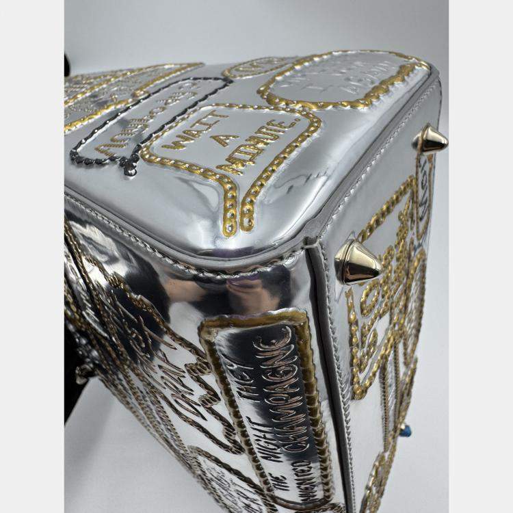 Pre Owned DIOR lady Dior art limited edtion sliver patent leather medium
