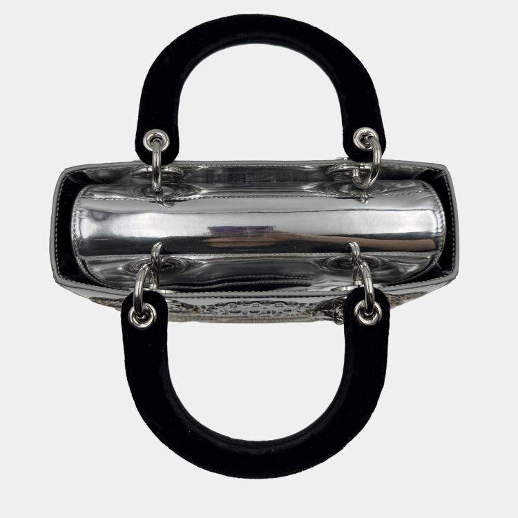 Pre Owned DIOR lady Dior art limited edtion sliver patent leather medium