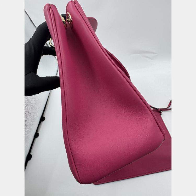 Pre Owned Dior Fuchsia Leather Medium Diorissimo Shopper Tote