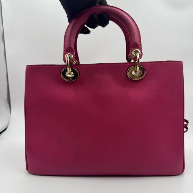 Pre Owned Dior Fuchsia Leather Medium Diorissimo Shopper Tote