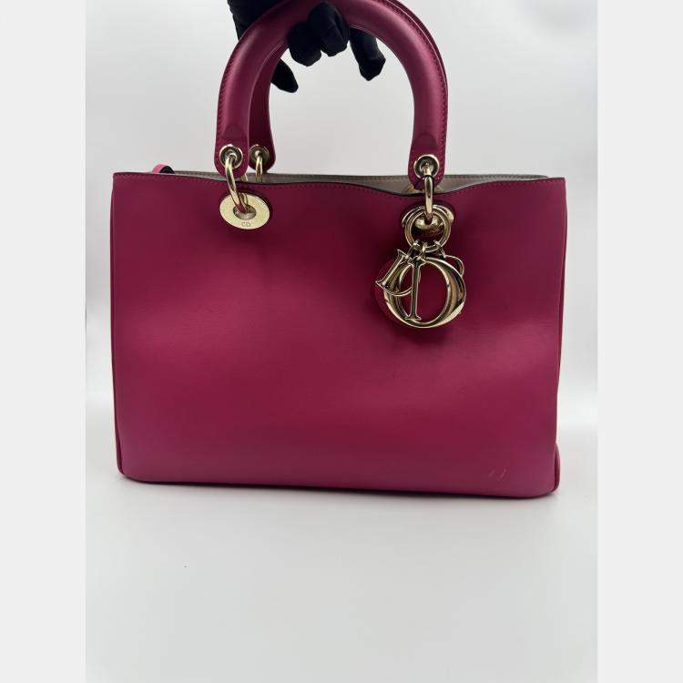 Pre Owned Dior Fuchsia Leather Medium Diorissimo Shopper Tote
