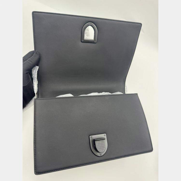 Pre Owned Dior black matte Leather studed Medium Diorama Flap Shoulder Bag
