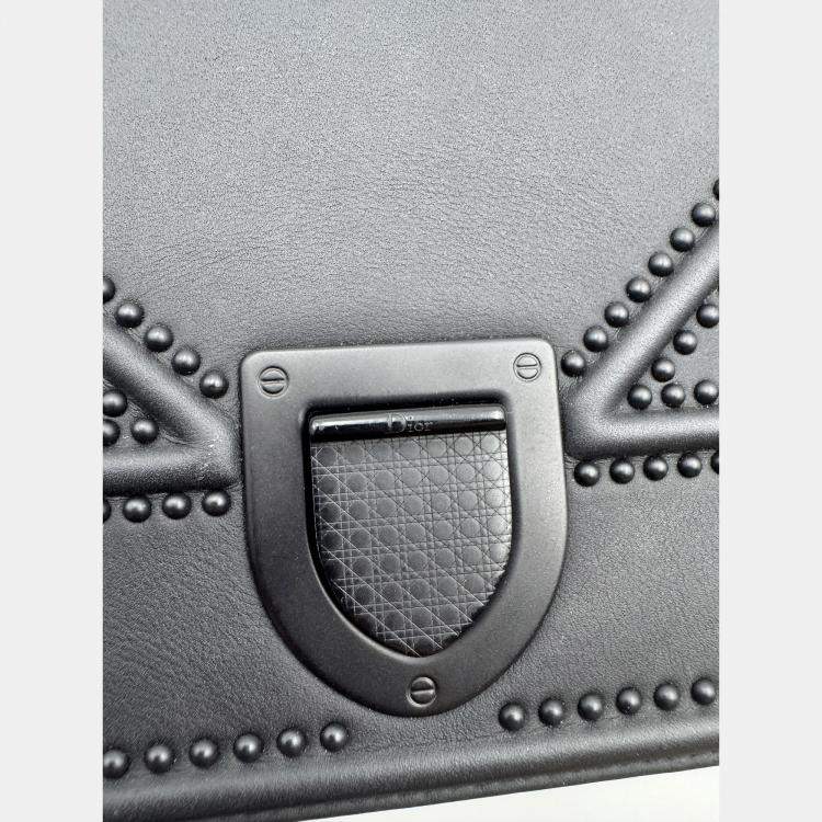 Pre Owned Dior black matte Leather studed Medium Diorama Flap Shoulder Bag