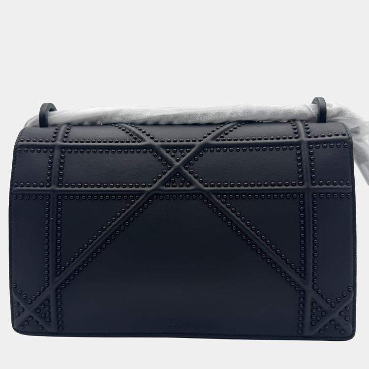 Pre Owned Dior black matte Leather studed Medium Diorama Flap Shoulder Bag