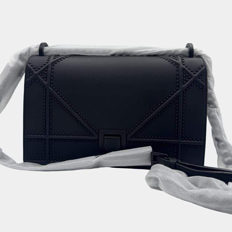 Pre Owned Dior black matte Leather studed Medium Diorama Flap Shoulder Bag