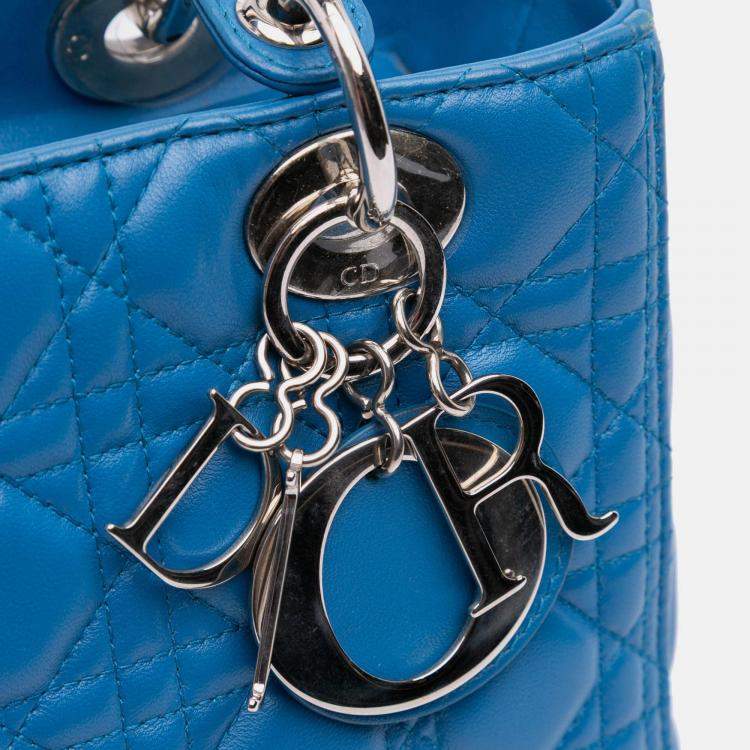 Pre Owned Dior Blue Medium Lambskin Cannage Lady Dior
