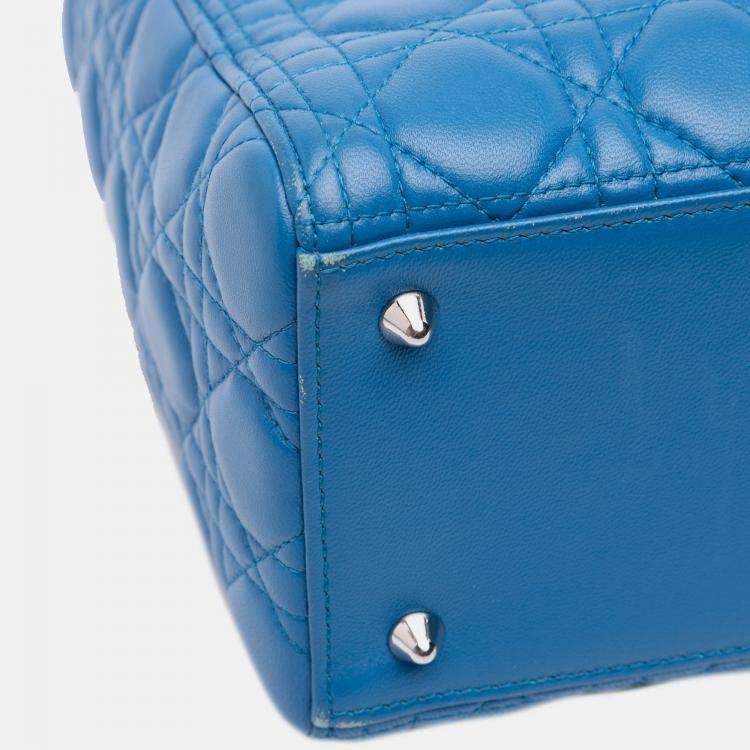 Pre Owned Dior Blue Medium Lambskin Cannage Lady Dior