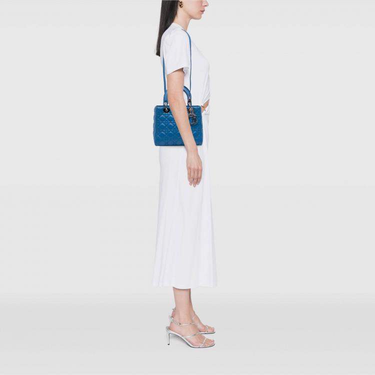 Pre Owned Dior Blue Medium Lambskin Cannage Lady Dior