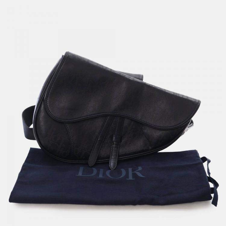 Pre Owned Dior Black Oblique Perforated Calfskin Galaxy Saddle Bag