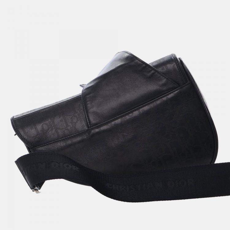 Pre Owned Dior Black Oblique Perforated Calfskin Galaxy Saddle Bag