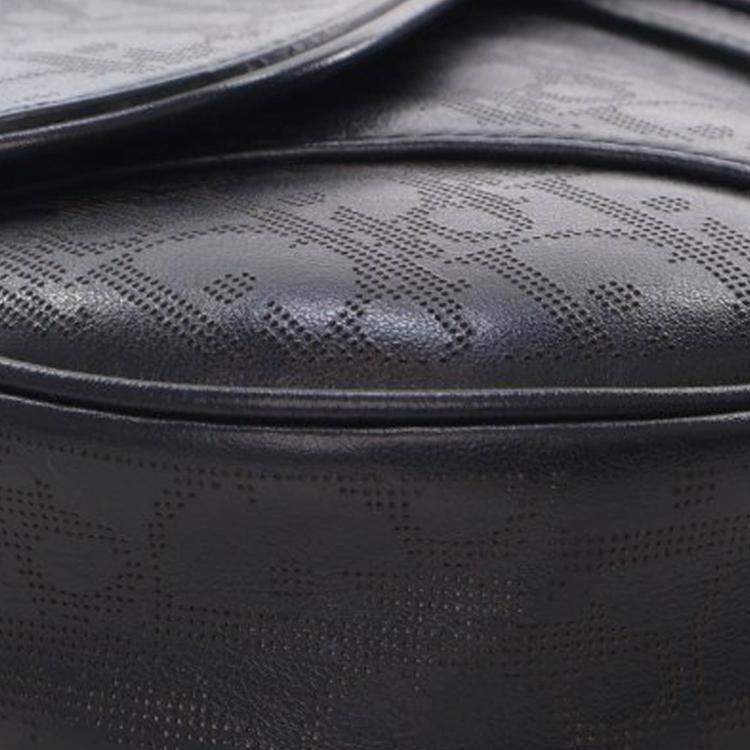 Pre Owned Dior Black Oblique Perforated Calfskin Galaxy Saddle Bag