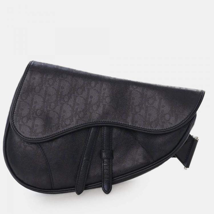 Pre Owned Dior Black Oblique Perforated Calfskin Galaxy Saddle Bag