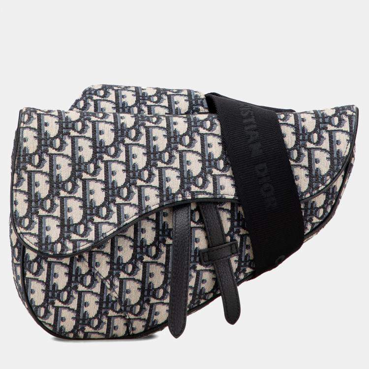 Pre Owned Dior Navy Blue Oblique Canvas Saddle Crossbody