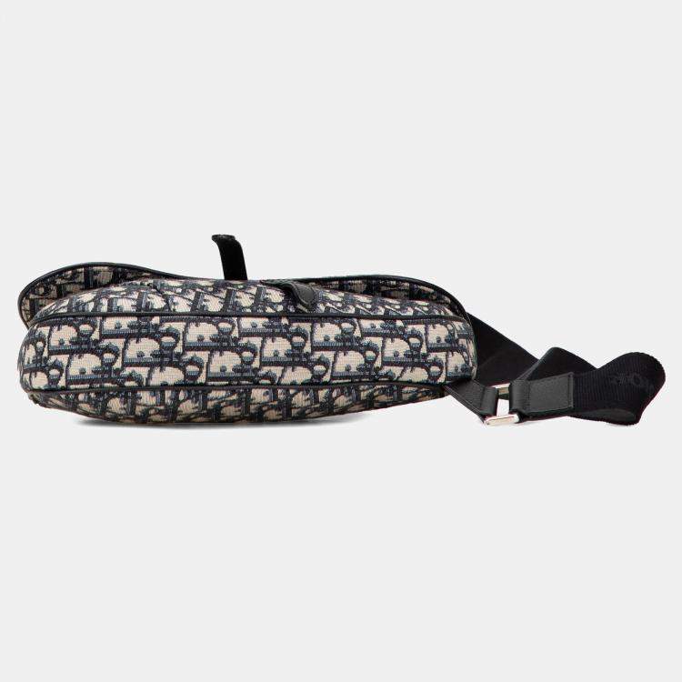 Pre Owned Dior Navy Blue Oblique Canvas Saddle Crossbody