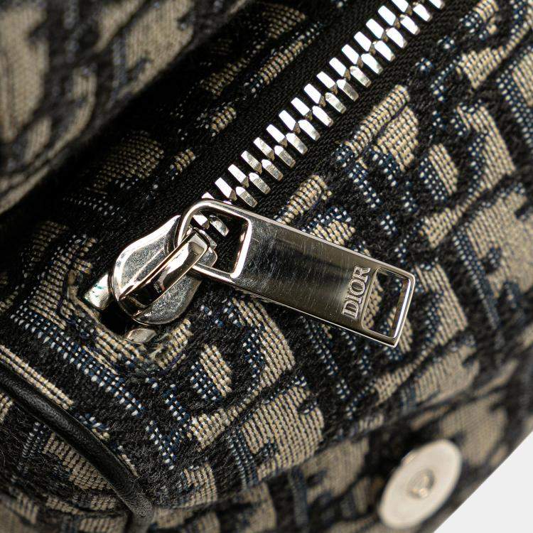 Pre Owned Dior Navy Blue Oblique Canvas Saddle Crossbody
