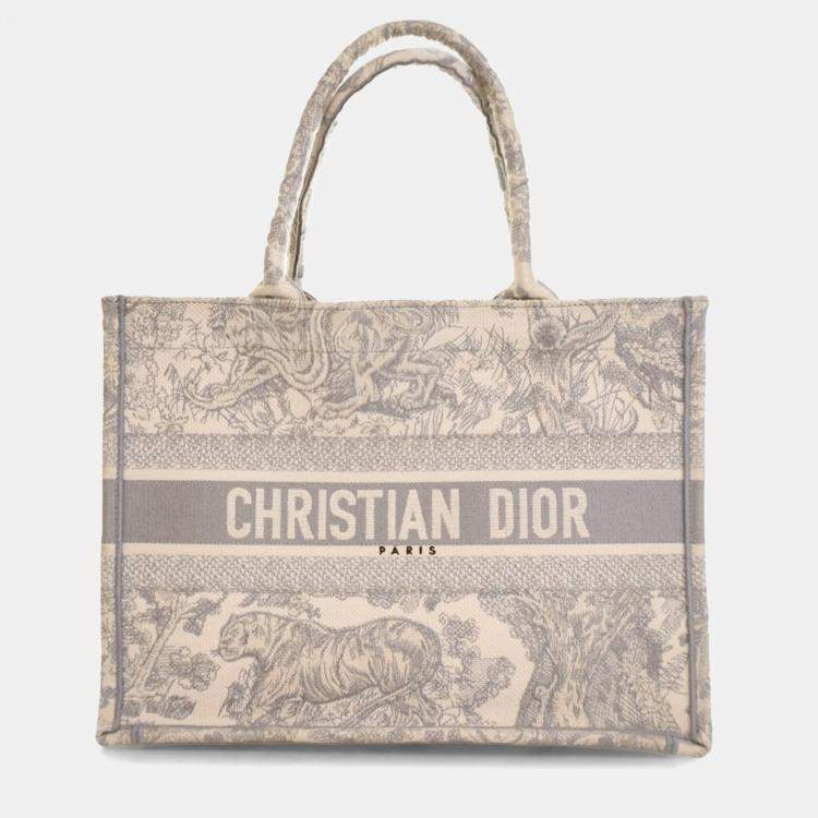 Pre Owned Dior Grey Medium Toile de Jouy Reverse Embroidered Canvas Book Tote