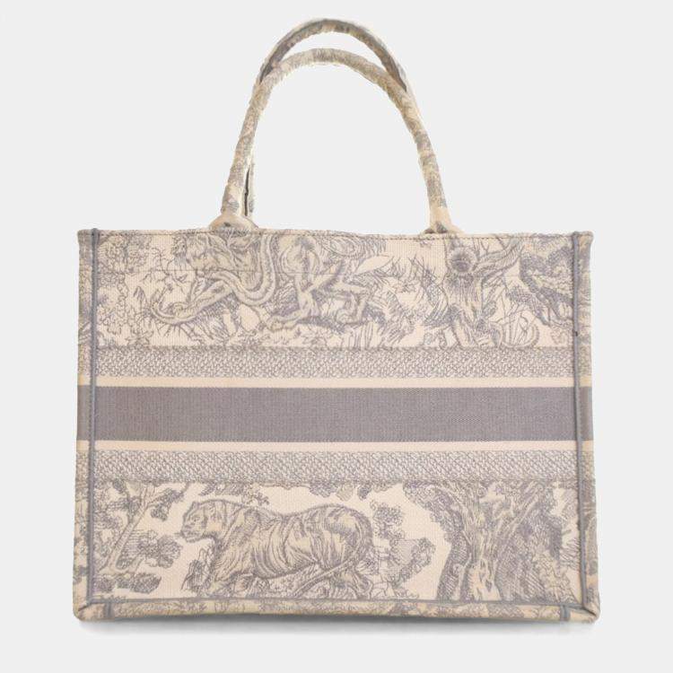 Pre Owned Dior Grey Medium Toile de Jouy Reverse Embroidered Canvas Book Tote