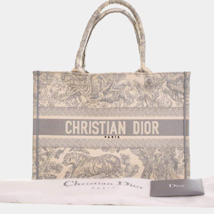 Pre Owned Dior Grey Medium Toile de Jouy Reverse Embroidered Canvas Book Tote