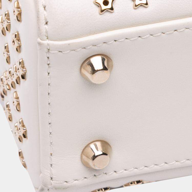 Pre Owned Dior White Mini Lambskin Cannage Lucky Star Studded Lady Dior