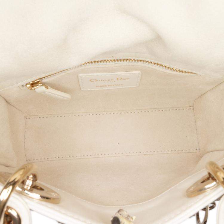 Pre Owned Dior White Mini Lambskin Cannage Lucky Star Studded Lady Dior