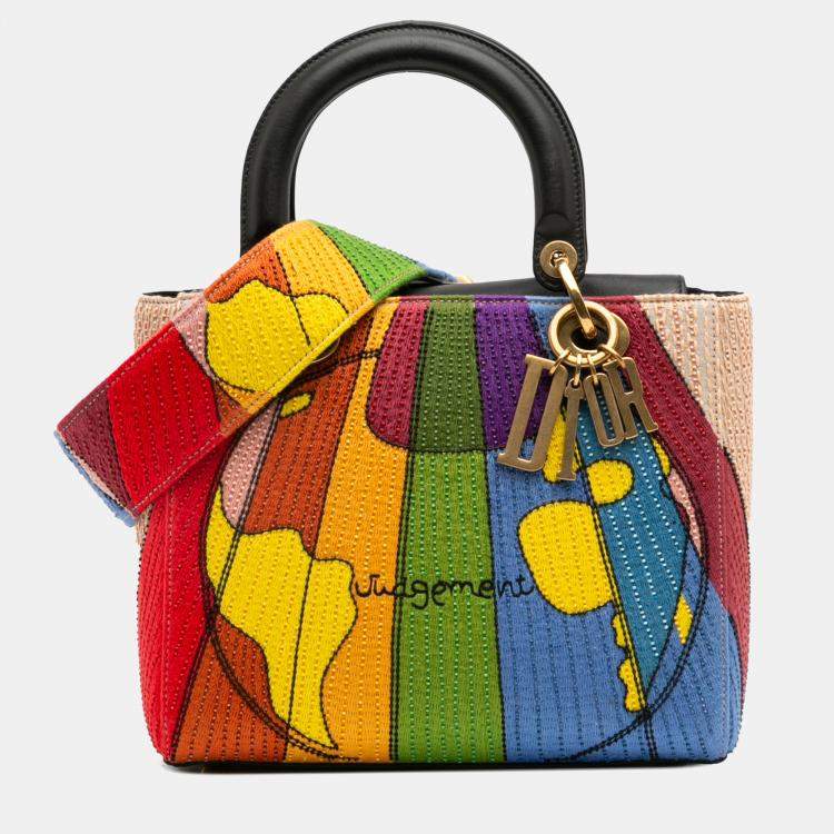 مملوكة مسبقًا Dior Multicolor Medium Calfskin Beaded and Embroidered Tarot Judgment Lady Dior