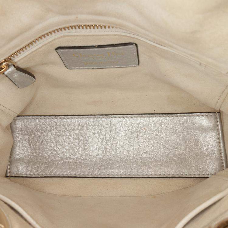 Pre Owned Dior Silver Mini Metallic Grained Calfskin Cannage Lady Dior