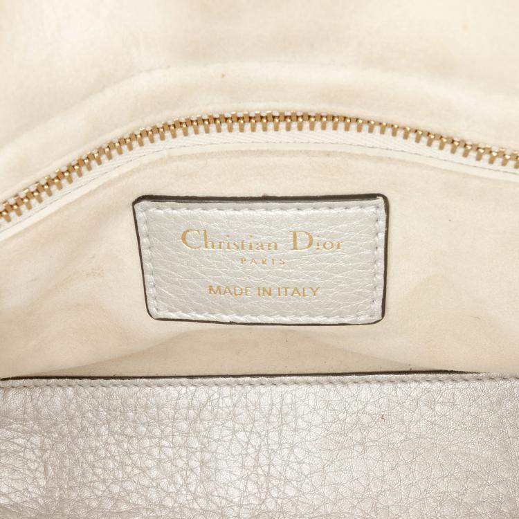 Pre Owned Dior Silver Mini Metallic Grained Calfskin Cannage Lady Dior