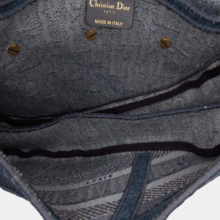 Pre Owned Dior Blue Oblique Denim Embroidered Saddle Bag