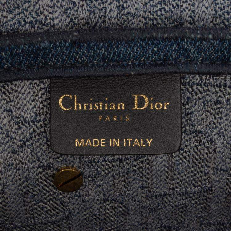 Pre Owned Dior Blue Oblique Denim Embroidered Saddle Bag