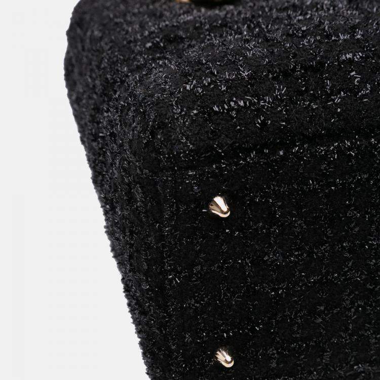 Pre Owned Dior Black Medium Tweed Cannage Glitter Leopard Charm Lady Dior
