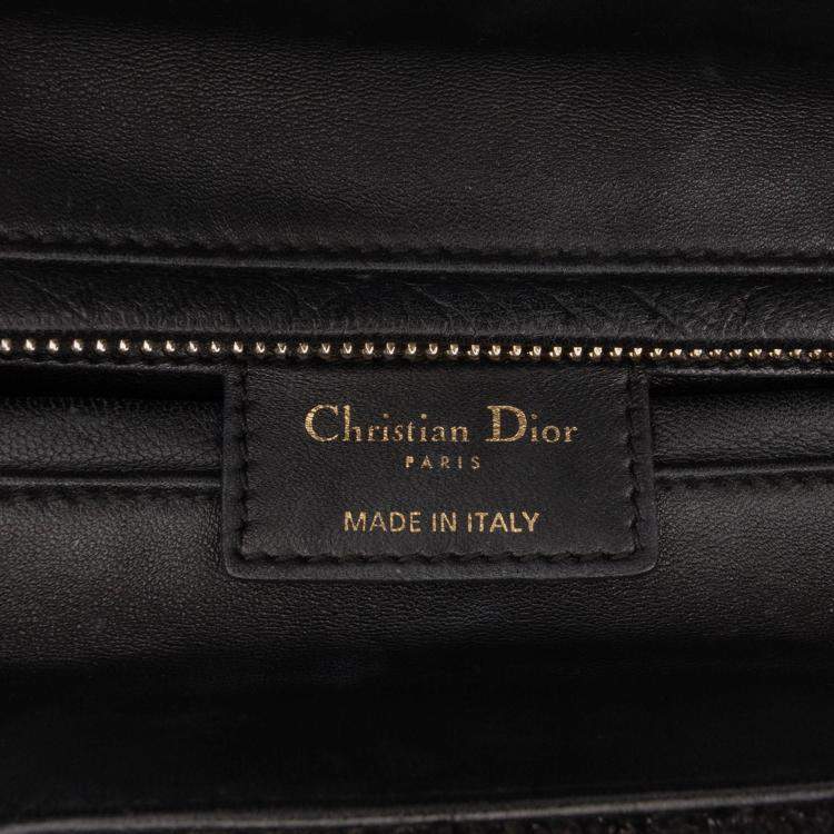 Pre Owned Dior Black Medium Tweed Cannage Glitter Leopard Charm Lady Dior