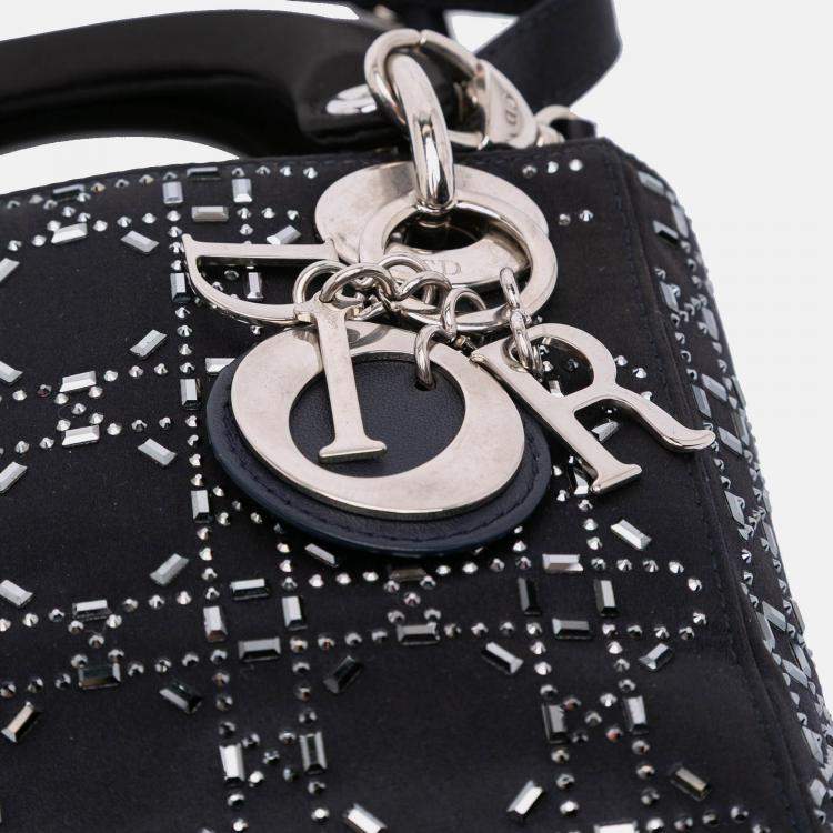 Pre Owned Dior Black Mini Satin Cannage Strass Crystal Embellished Lady Dior