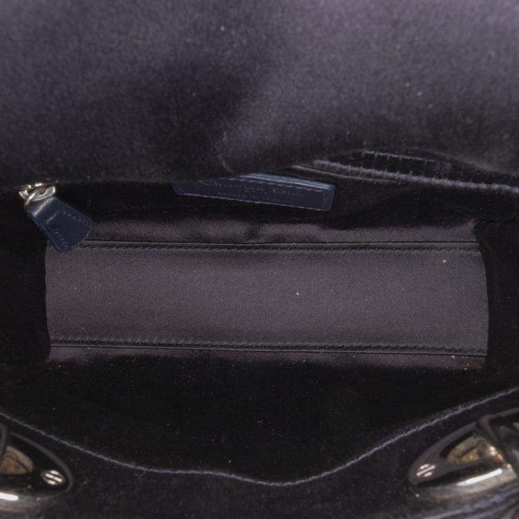 Pre Owned Dior Black Mini Satin Cannage Strass Crystal Embellished Lady Dior