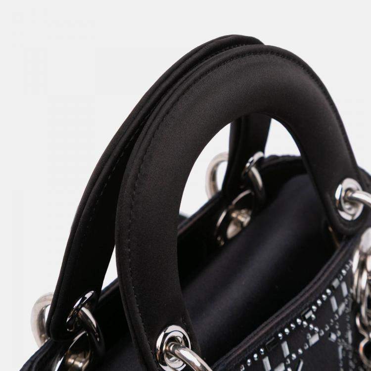 Pre Owned Dior Black Mini Satin Cannage Strass Crystal Embellished Lady Dior