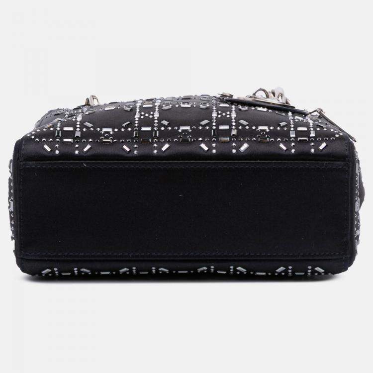 Pre Owned Dior Black Mini Satin Cannage Strass Crystal Embellished Lady Dior