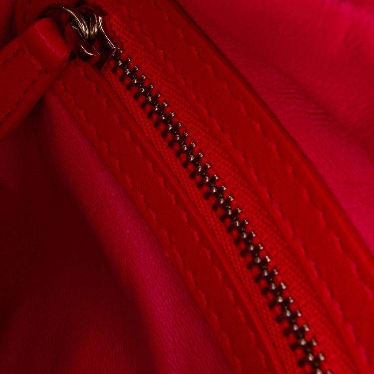 Pre Owned Dior Orange Pink Medium Bicolor Lambskin Cannage Lady Dior