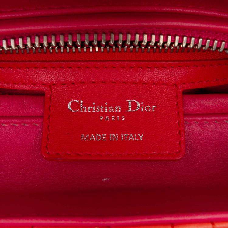 Pre Owned Dior Orange Pink Medium Bicolor Lambskin Cannage Lady Dior