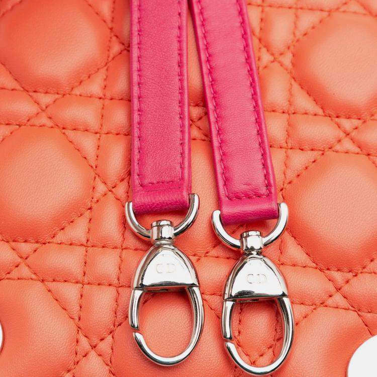 Pre Owned Dior Orange Pink Medium Bicolor Lambskin Cannage Lady Dior