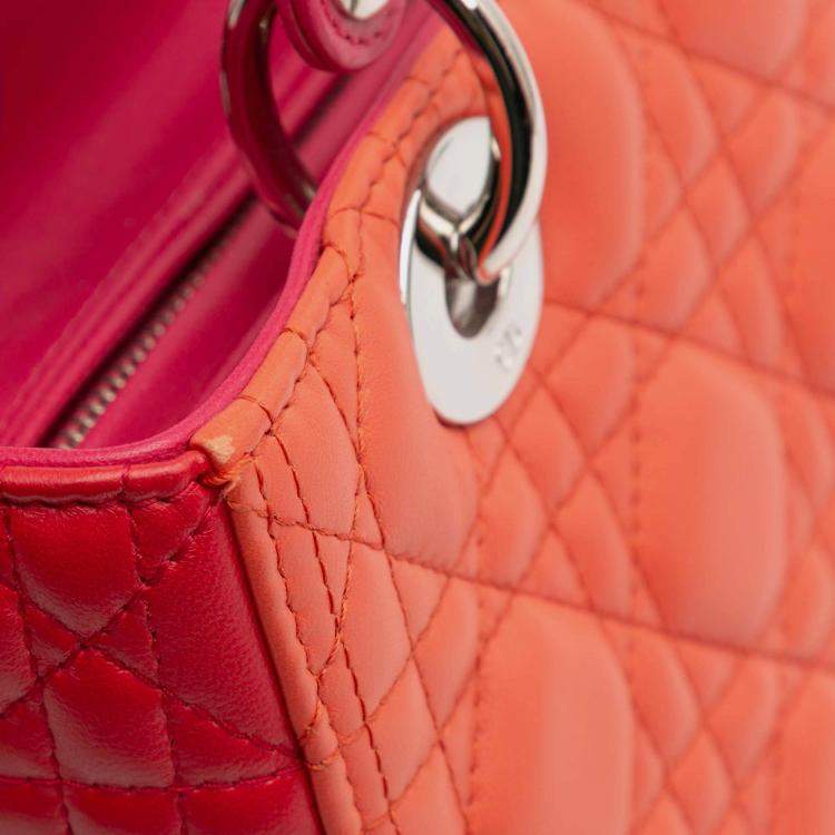 Pre Owned Dior Orange Pink Medium Bicolor Lambskin Cannage Lady Dior