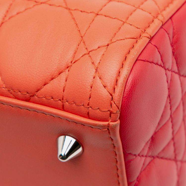 Pre Owned Dior Orange Pink Medium Bicolor Lambskin Cannage Lady Dior